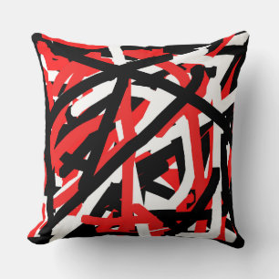 Coussin Graffiti noir, blanc et rouge