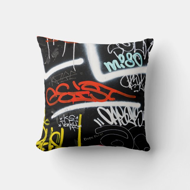 Coussin Graffiti noir et multicolore (Recto)
