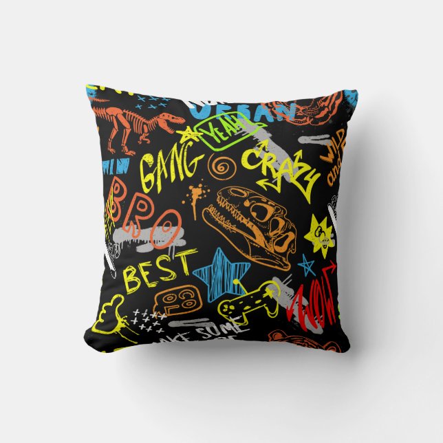 Coussin Graffiti pour garçons : Coolness dessinée à la mai (Recto)
