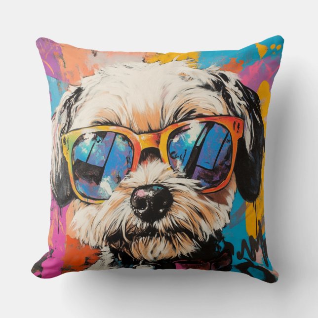 Coussin Graffiti rétro Super Chih Tzu Chien À Shades (Recto)