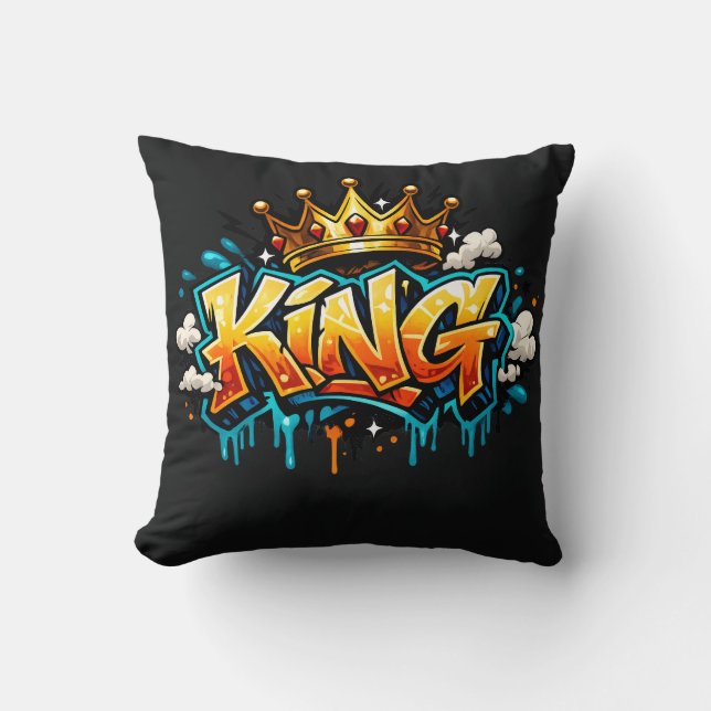 Coussin Graffiti Roi Couronné de la Rue (Recto)