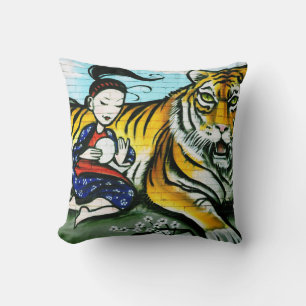 Coussin Graffiti urbain Tiger Geisha