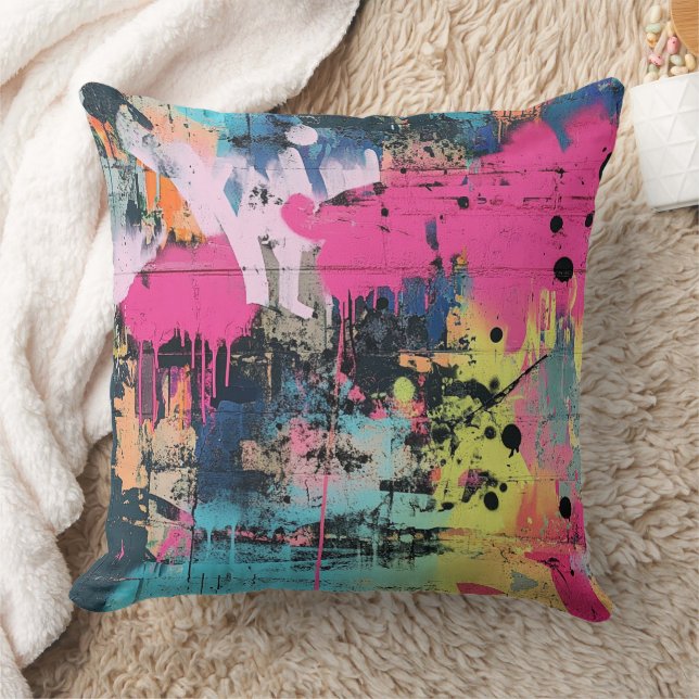 Coussin Graffiti vibrant éclaboussure de peinture rose jau (Couverture)
