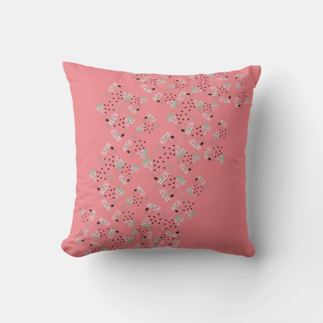 Coussin Graines de glace à la pastèque d'été motif rose (Recto)