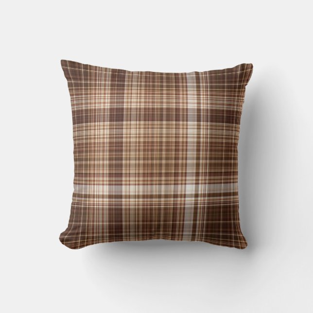 Coussin Graines et noix carreaux marron et blanc (Recto)