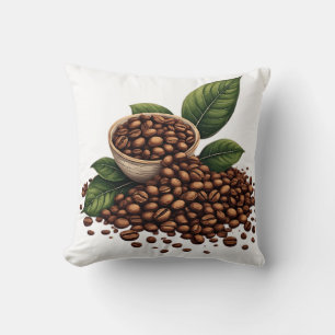 Coussin Grains de café et feuilles
