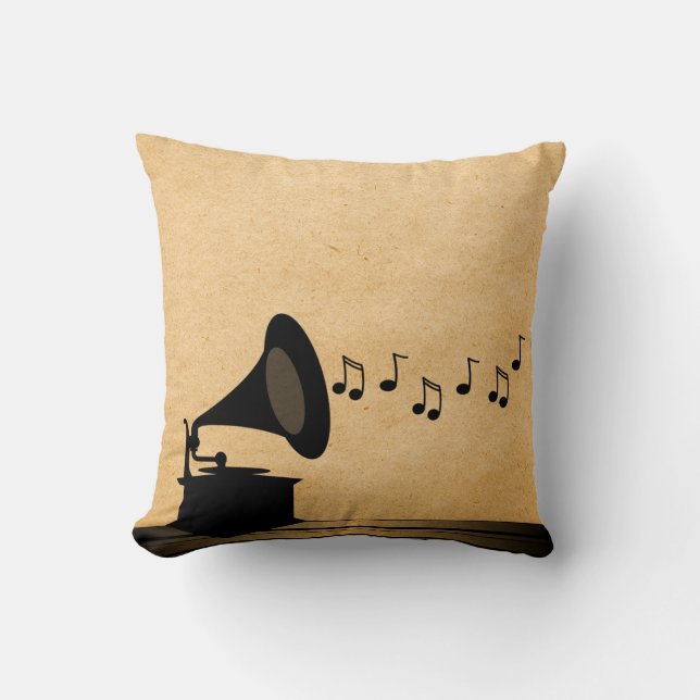 Coussin Gramophone Vintage en ébène (Recto)