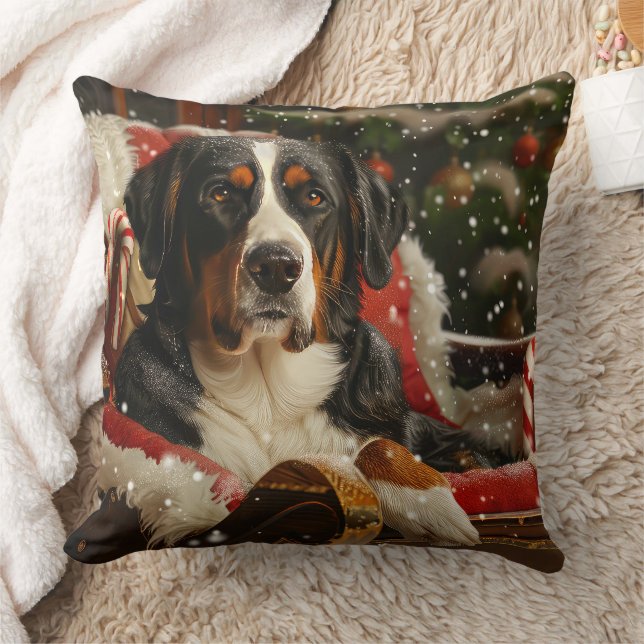Coussin Grand Bouvier Suisse de Noël Festif (Couverture)