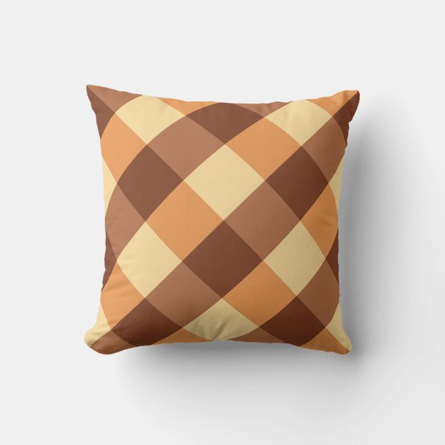 Coussin Grand Buffalo Check, brun clair et jaune doré (Recto)
