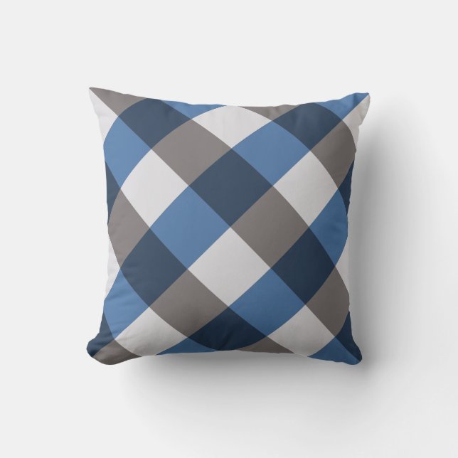 Coussin Grand Buffalo Check, gris / gris et bleu (Recto)