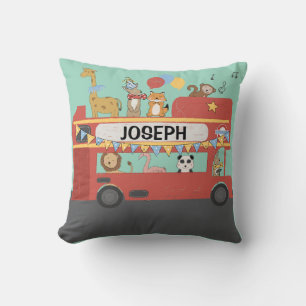 Coussin Grand bus rouge amusant personnalisé