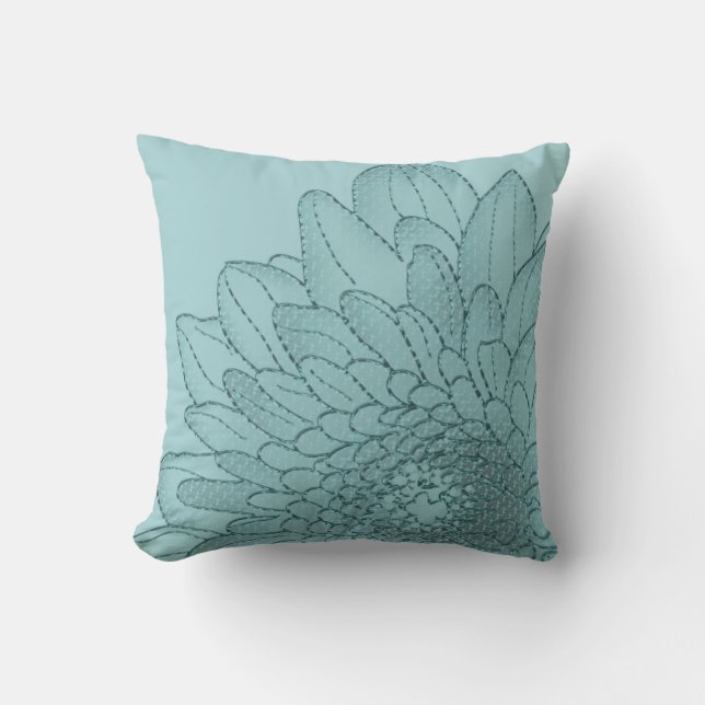 Coussin Grand carreau graphique turquoise du tournesol | (Recto)