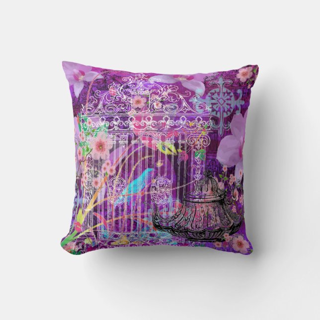 Coussin Grand carreau, violette, cage à oiseaux vintage (Recto)