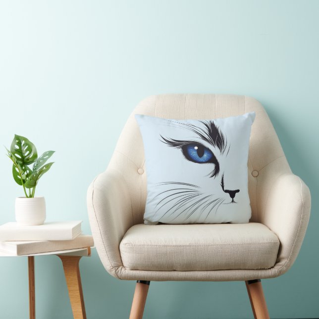 Coussin Grand Chat Yeux Bleus Moderne Amateur de Chat  (Chaise)
