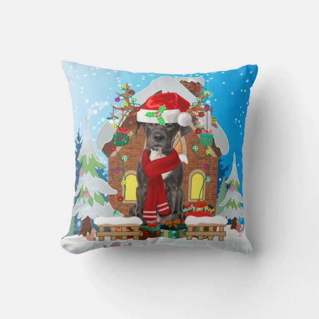 Coussin Grand chien Danois avec cadeaux de Noël (Recto)