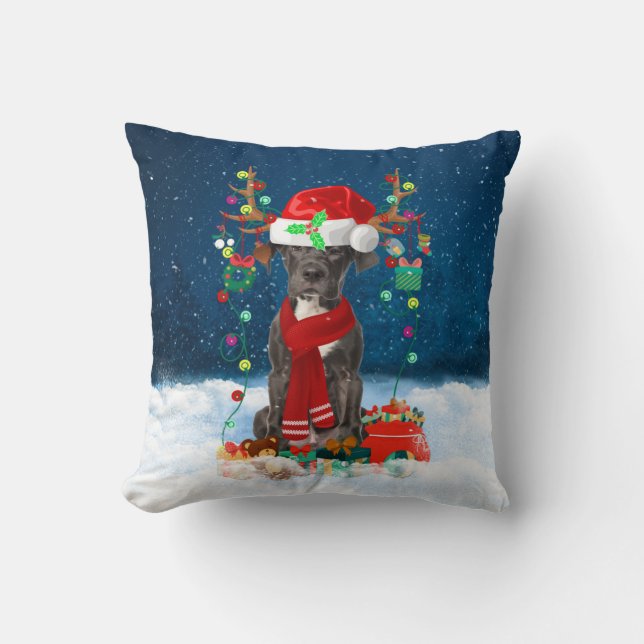 Coussin Grand chien Danois avec cadeaux de Noël (Recto)