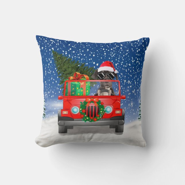 Coussin Grand chien Danois avec cadeaux de Noël (Recto)