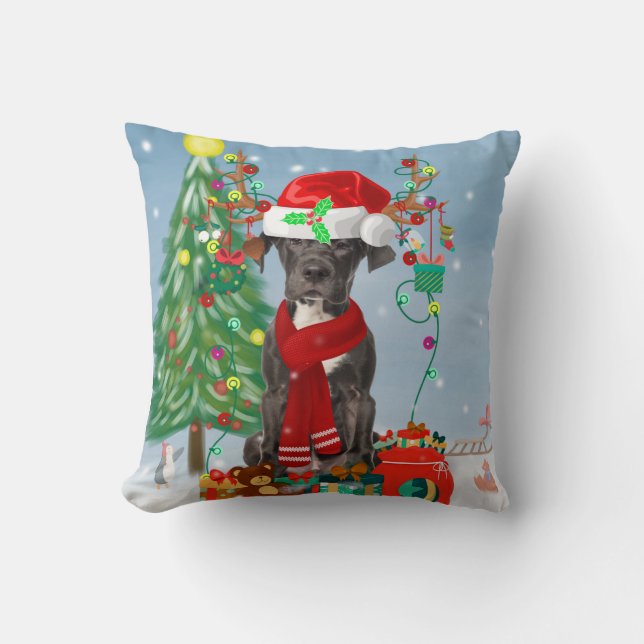 Coussin Grand chien Danois avec cadeaux de Noël (Recto)