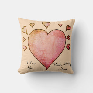 Coussin grand coeur de couleur pêche petits coeurs amour p