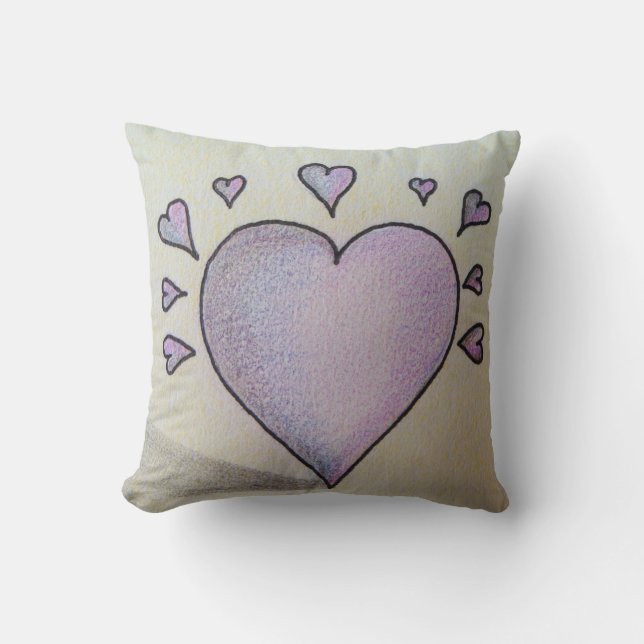 Coussin grand coeur violet petits coeurs noir plan (Recto)