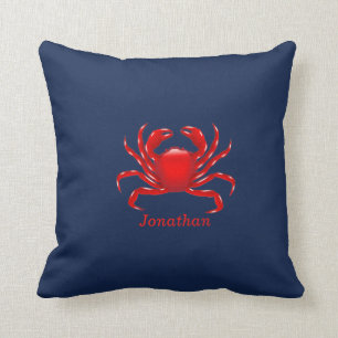 Coussin Grand crabe rouge bleu personnalisé