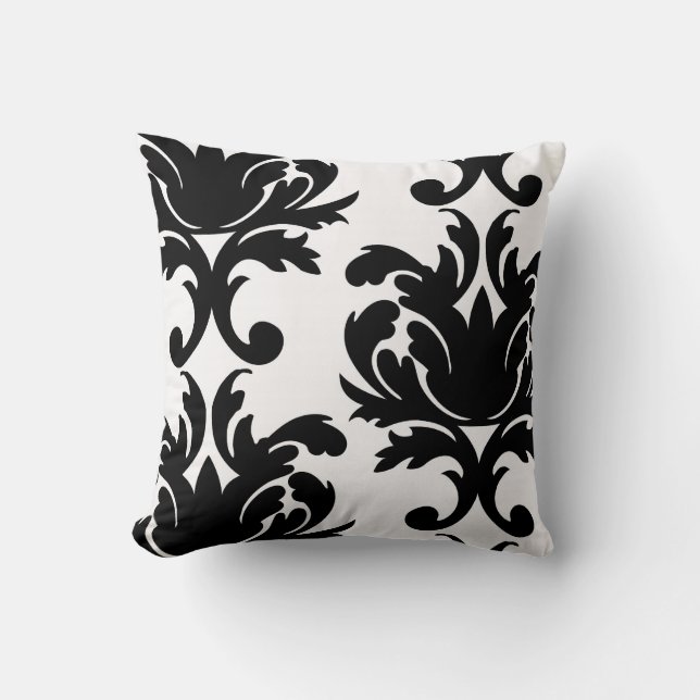 Coussin grand damassé blanc et noir gras (Recto)