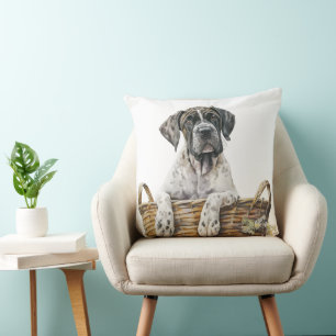 COUSSIN GRAND DANE TACHÉ APERÇU DANS LE PANIER À LINGE
