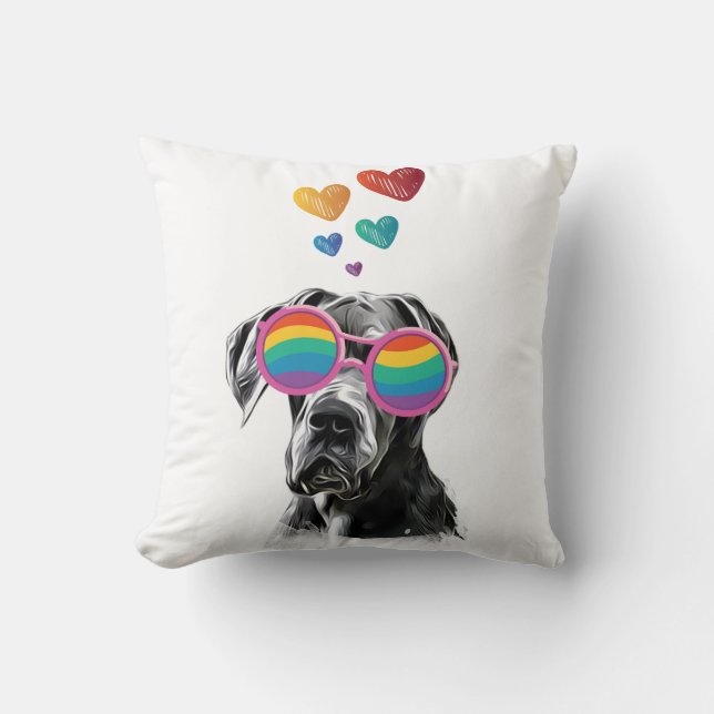 Coussin Grand Danois avec coeurs Saint-Valentin (Recto)