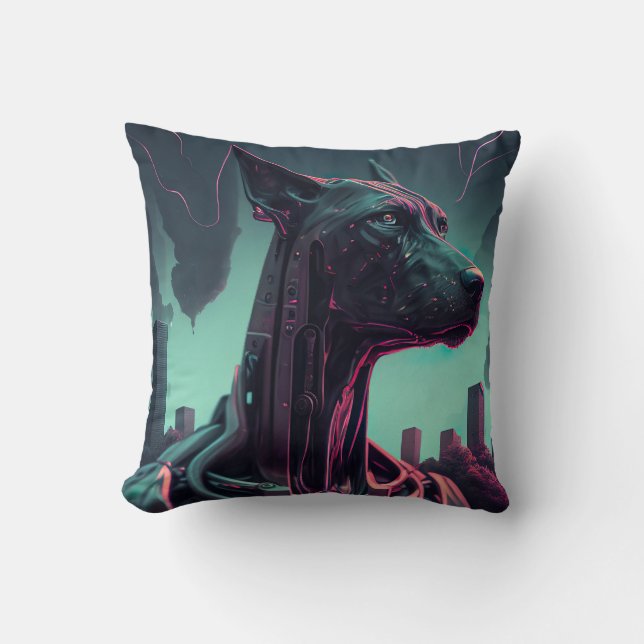 Coussin Grand Danois Futuriste Le Compagnon Robotique (Recto)