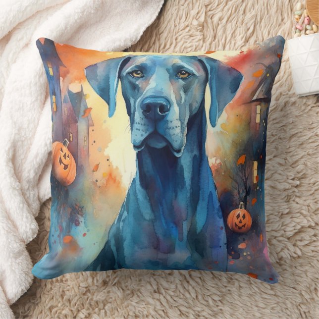 Coussin Grand Danois Halloween Avec Citrouilles Épouvantab (Couverture)