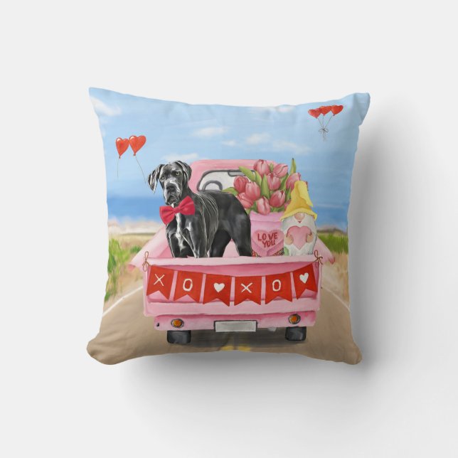 Coussin Grand Danois Jour de la Saint-Valentin Camion  (Recto)