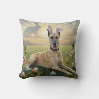 Coussin Grand Danois portant des oreilles de lapin Pâques 