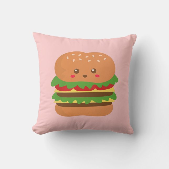 Coussin Grand hamburger mignon et heureux, pour les amateu (Recto)
