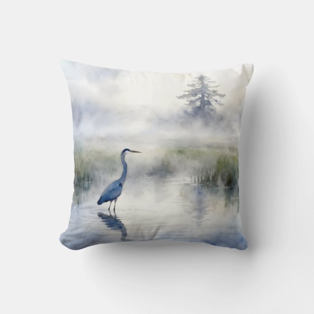 Coussin Grand Héron Bleu dans un Marais Salant (Recto)