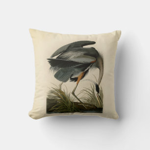 Coussin Grand Héron bleu d'Audubon Marais Oiseau