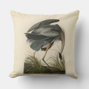 Coussin Grand Héron bleu d'Audubon Marais Oiseau