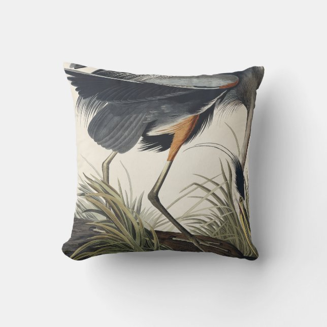 Coussin Grand Héron bleu des oiseaux d'Amérique (Recto)