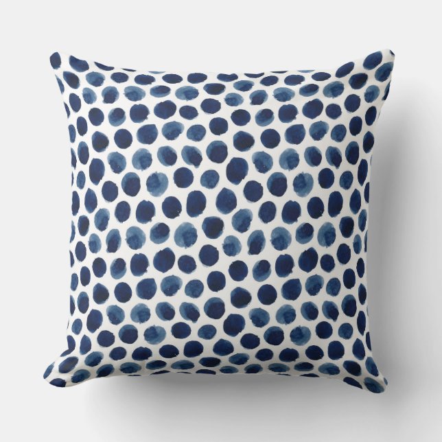 Coussin Grand indigo/motif de point bleu de polka (Recto)