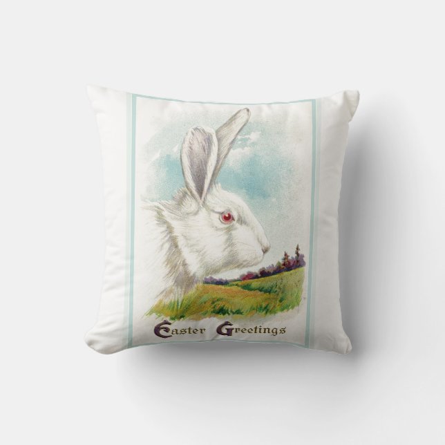 Coussin Grand lapin blanc vintage de Pâques (Recto)