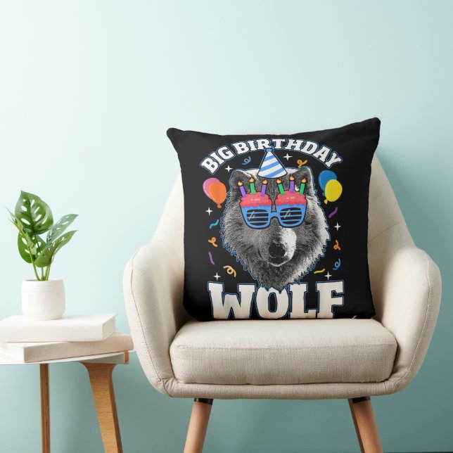 Coussin Grand Loup d'anniversaire pour les loups (Chaise)