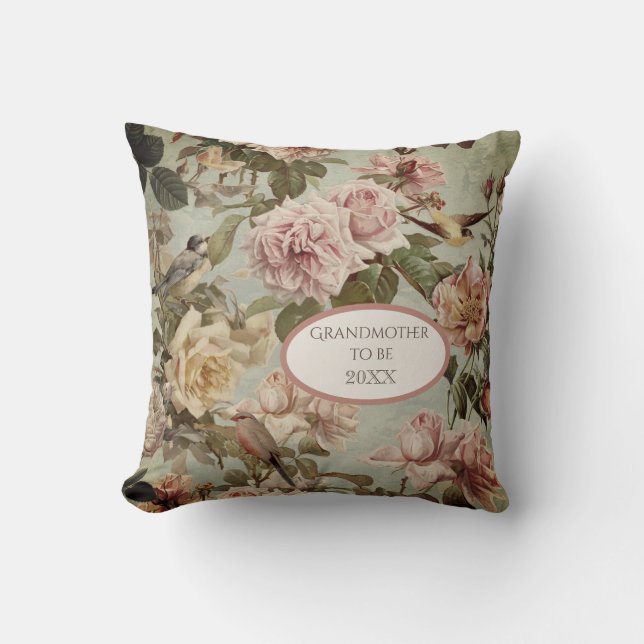 Coussin Grand-mère à l'élégance florale défaite Aqua Blush (Recto)