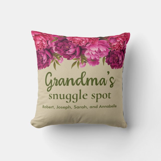 Coussin Grand-mère à l'épingle du pot floral avec des noms (Recto)