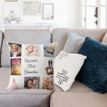 Coussin Grand-mère blanc photo collage<br><div class="desc">Un cadeau pour votre grand-mère célébrant sa vie avec un collage de 8 photos. Texte noir : Meilleure grand-mère du monde. Utilisez la photo d'elle, enfants, petits-enfants, mari, animaux domestiques, amis, sa destination de voyage de rêve. Arrière - plan blanc. Parfait comme cadeau de la Fête des Mères ou pour...</div>