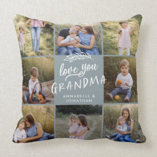 Coussin Grand-mère cadeau 8 photo petit-enfant simple typo