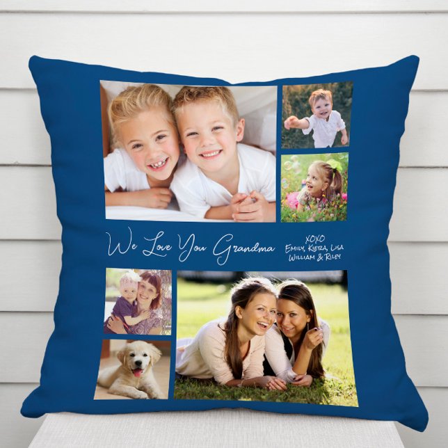 Coussin Grand-mère Nous t'aimons Photo Bleue (Créateur téléchargé)
