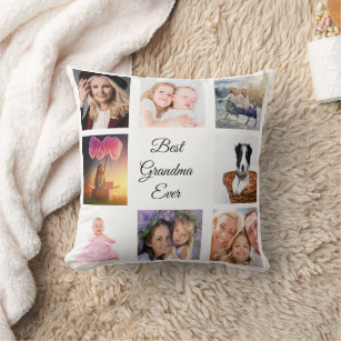 Coussin Grand-mère Photo collage blanc