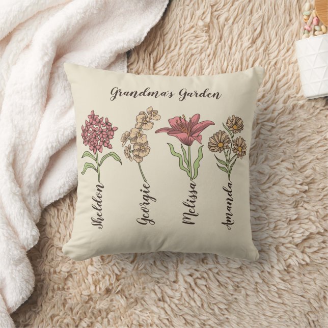 Coussin Grand-mère's Garden Flower 4 Grandkids Nom Floral (Couverture)