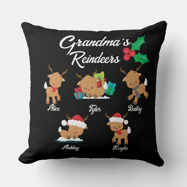 Coussin Grand-mère's Reindeer 5 petits-enfants personnalis (Recto)