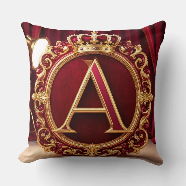 Coussin Grand monogramme A sur velours rouge (Recto)