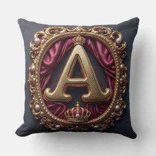 Coussin Grand monogramme A sur velours rouge